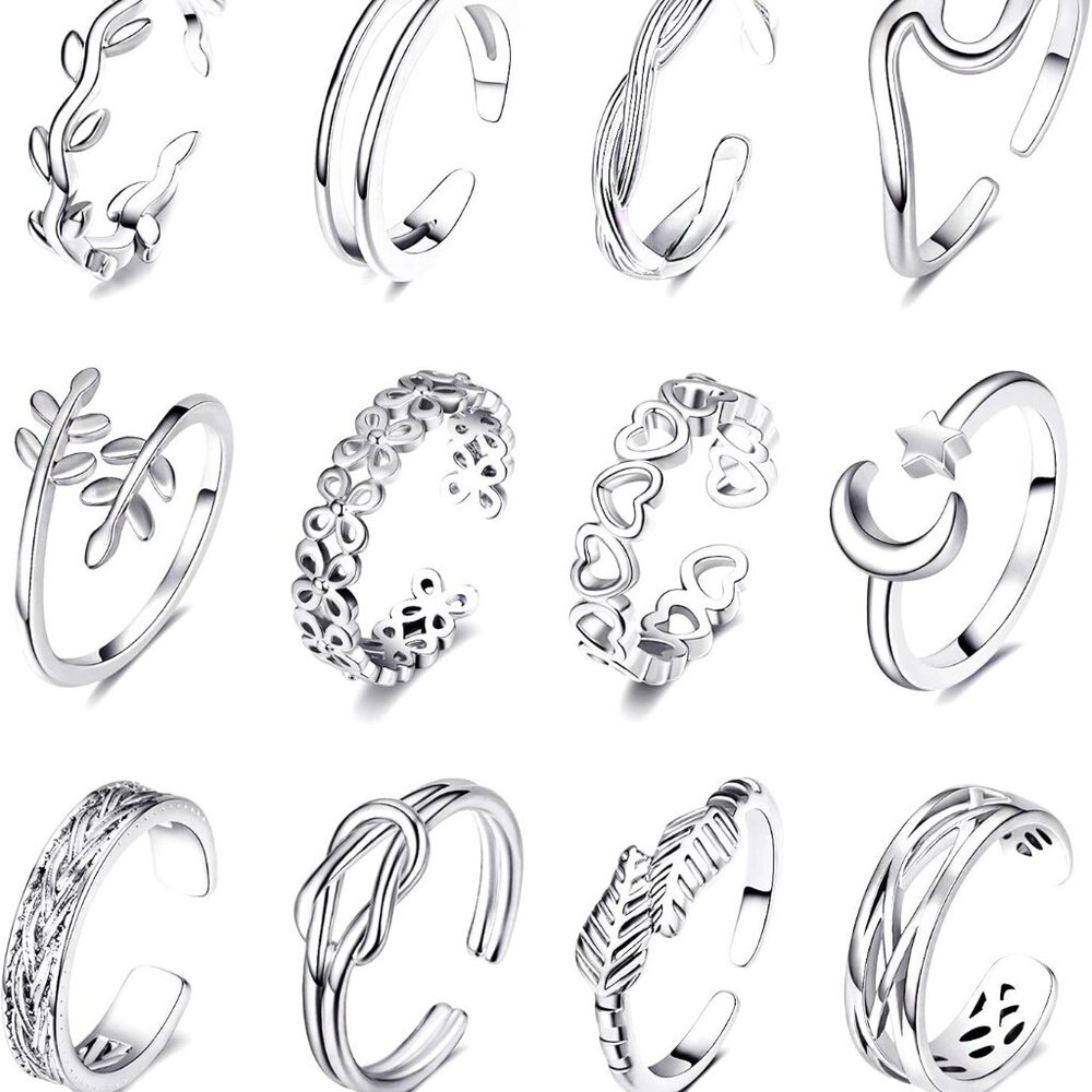 12pcs 18k Gold Plated Adjustable Toe Rings For Women Summer Beach Open Toe Rings